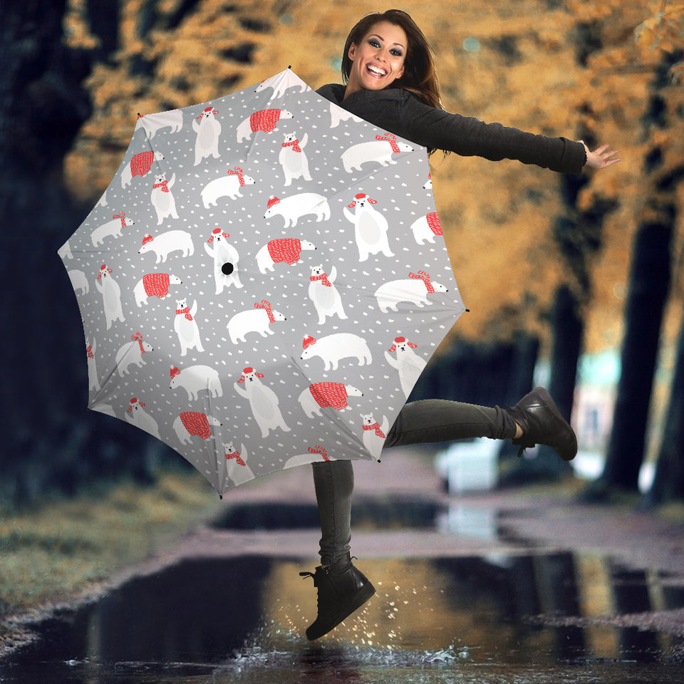Cute Polar Bear Christmas Snow Pattern Umbrella