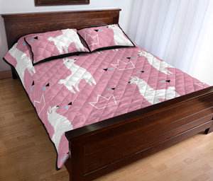 Llama Alpaca pink background Quilt Bed Set