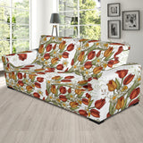 Red Tulips And Daffodils Pattern Sofa Slipcover