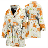 Cute Brown Pomeranian Paw Leave Bone Pattern Women'S Bathrobe
