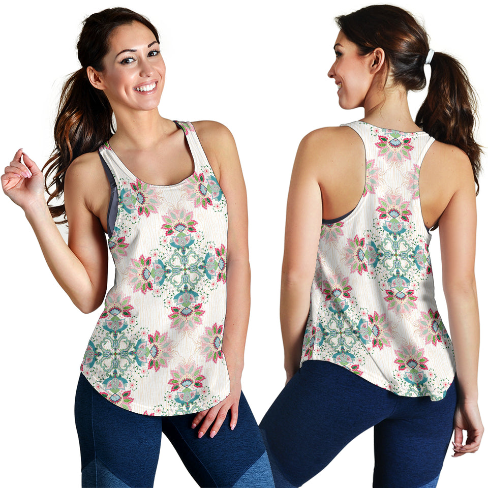 Square floral indian flower pattern Women Racerback Tank Top