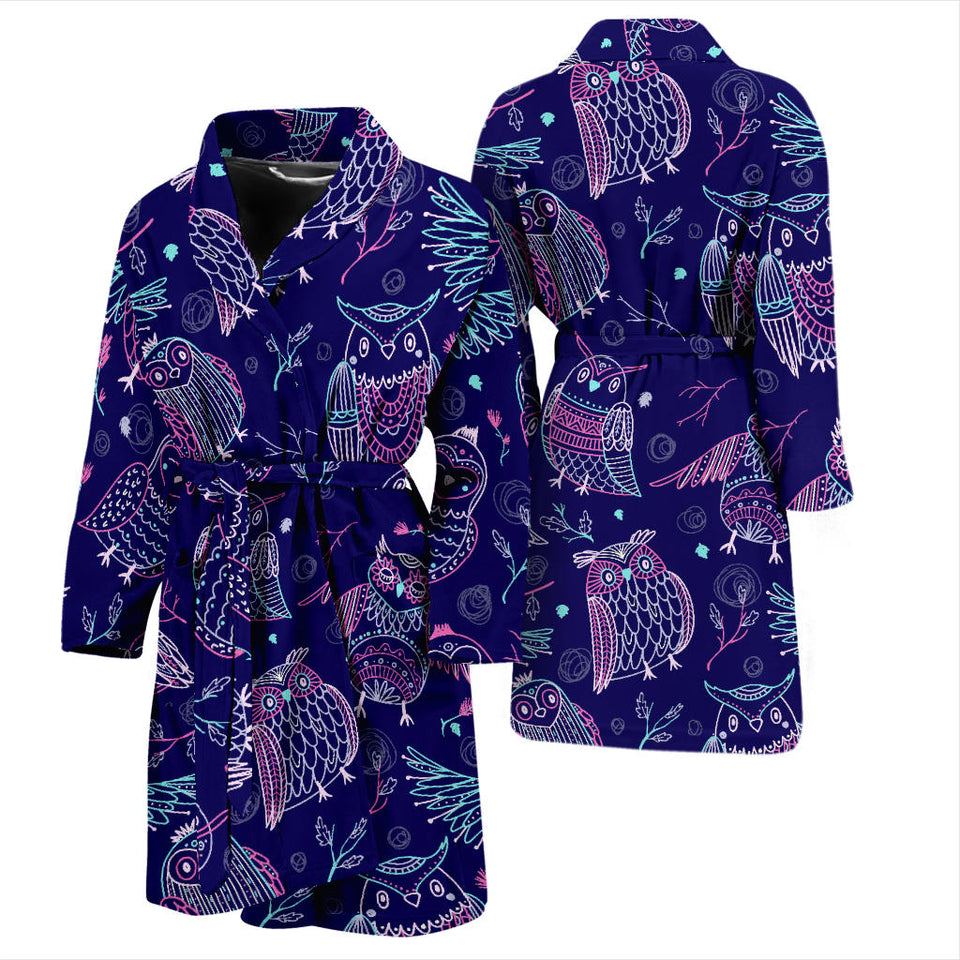 Cute Owls Pattern Boho Style Ornament Men'S Bathrobe