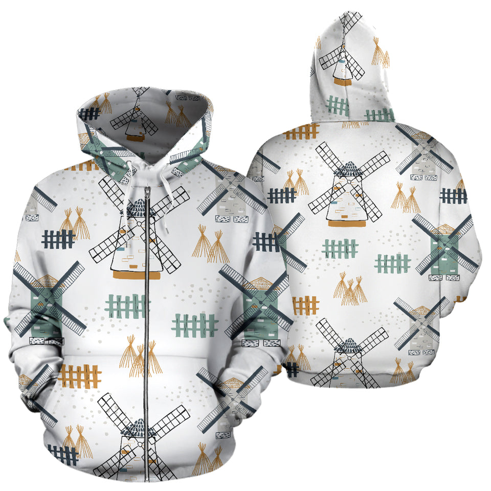Windmill Pattern Zip Up Hoodie