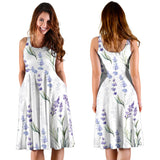 Hand Painting Watercolor Lavender Sleeveless Midi Dress
