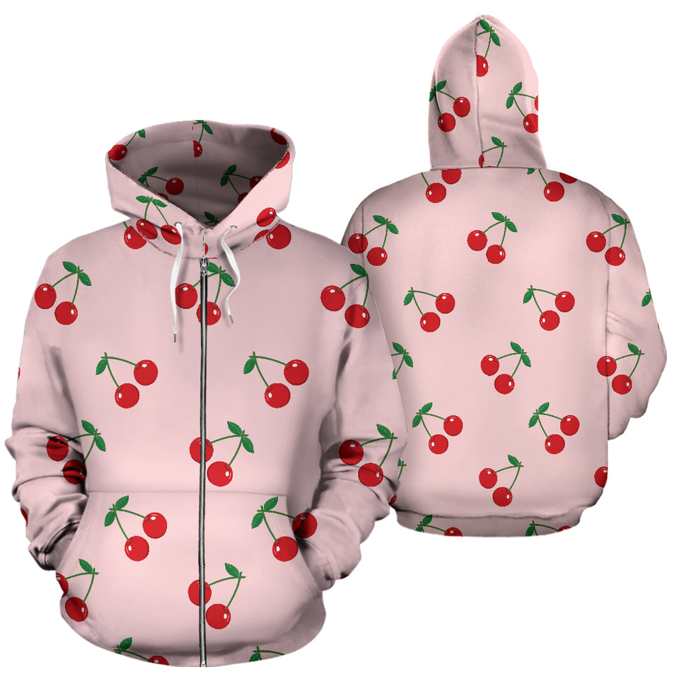 Cherry Pattern Pink Background Zip Up Hoodie