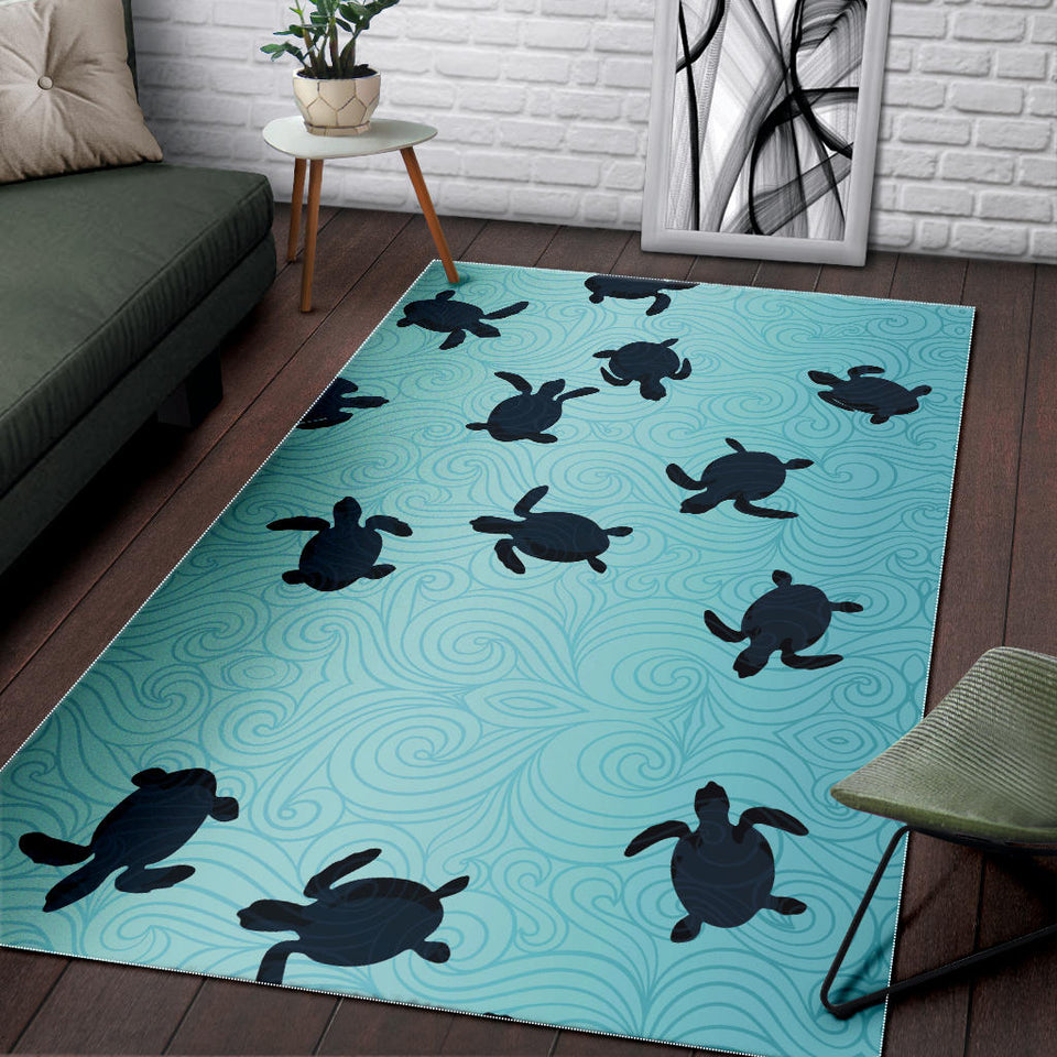 Sea Turtle With Blue Ocean Backgroud Area Rug