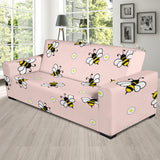 Cute Bee Flower Pattern Pink Background Sofa Slipcover