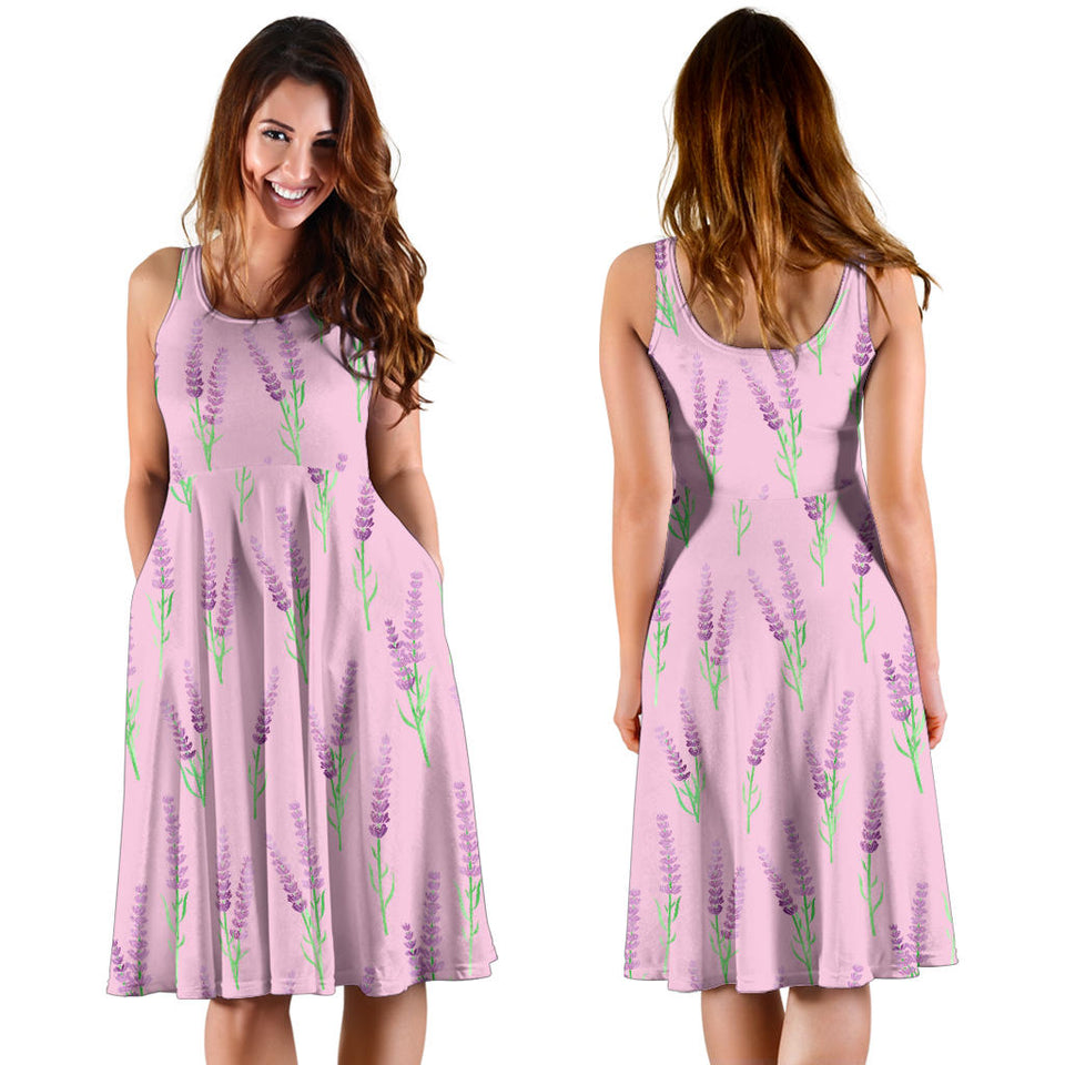 Lavender Pattern Pink Background Sleeveless Midi Dress