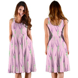 Lavender Pattern Pink Background Sleeveless Midi Dress