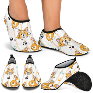 Cute Dog Corgi Striped Background Pattern Aqua Shoes