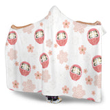 Daruma Japanese Wooden Doll Cherry Blossom Flower Pattern Hooded Blanket