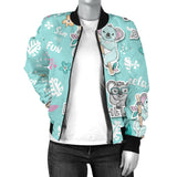 Cute Koalas Blue Background Pattern Women'S Bomber Jacket