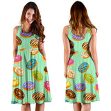 Colorful Donut Pattern Green Background Sleeveless Midi Dress