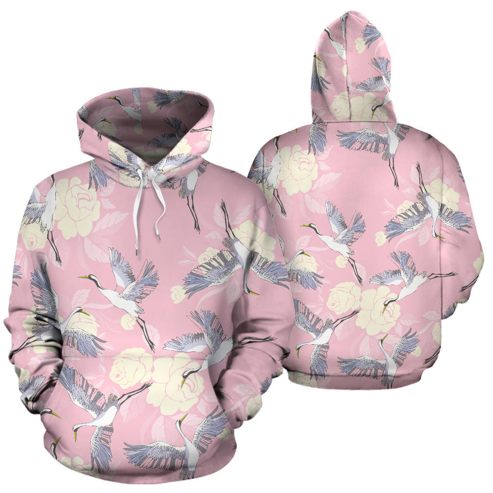 Japanese Crane Rose Pattern Men Women Pullover Hoodie