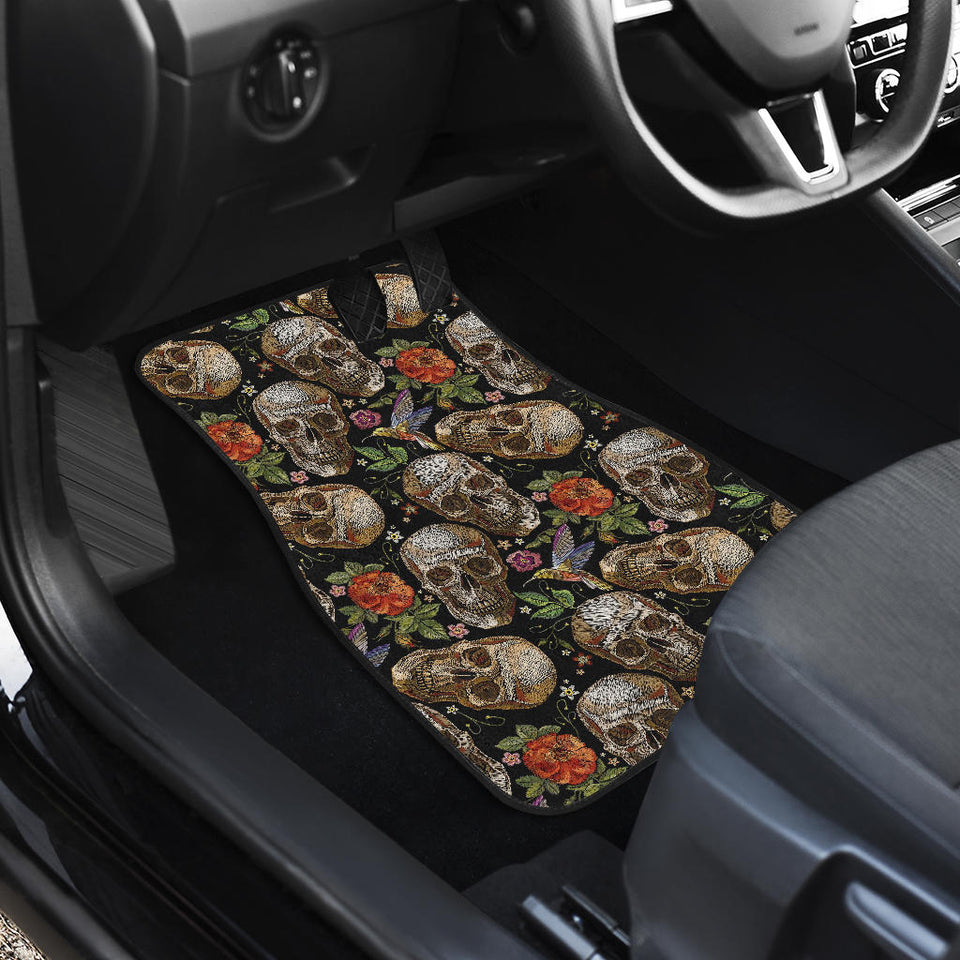 Skull Rose Humming Bird Flower Pattern Front Car Mats