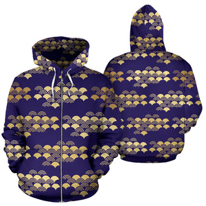 Beautiful Japanese Fan Pattern Zip Up Hoodie