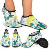 Cute Parrot Toucan Flamingo Cactus Exotic Leaves Pattern Aqua Shoes