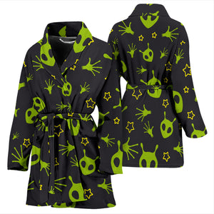 Alien Pattern Print Design 02 Women's Bathrobe