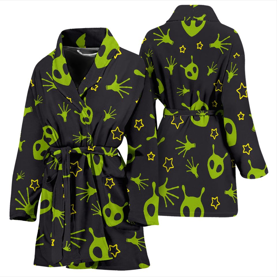 Alien Pattern Print Design 02 Women's Bathrobe