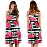 Watercolor Paint Textured Watermelon Pieces Sleeveless Midi Dress