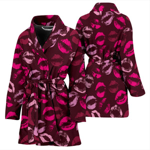 Lips Pattern Print Design 03 Women's Bathrobe