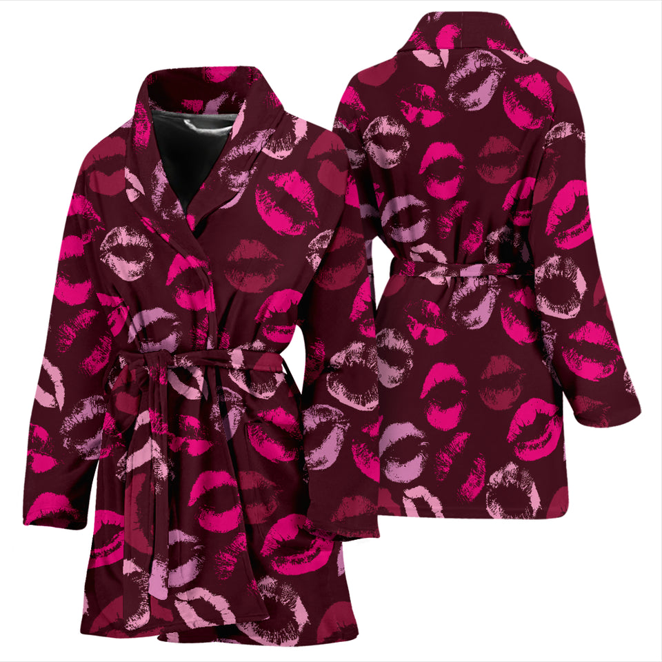 Lips Pattern Print Design 03 Women's Bathrobe