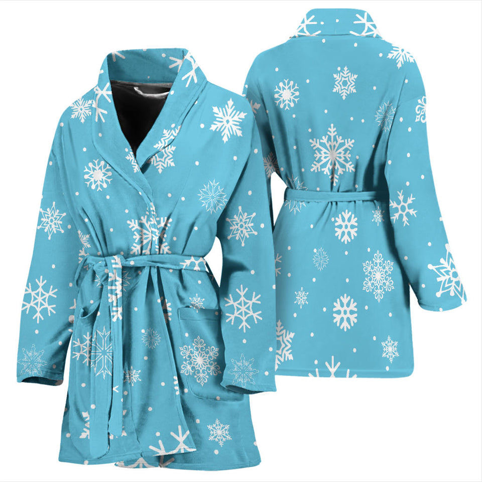 Snowflake Pattern Blue Background Women'S Bathrobe
