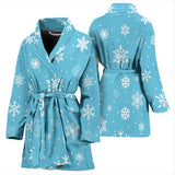 Snowflake Pattern Blue Background Women'S Bathrobe