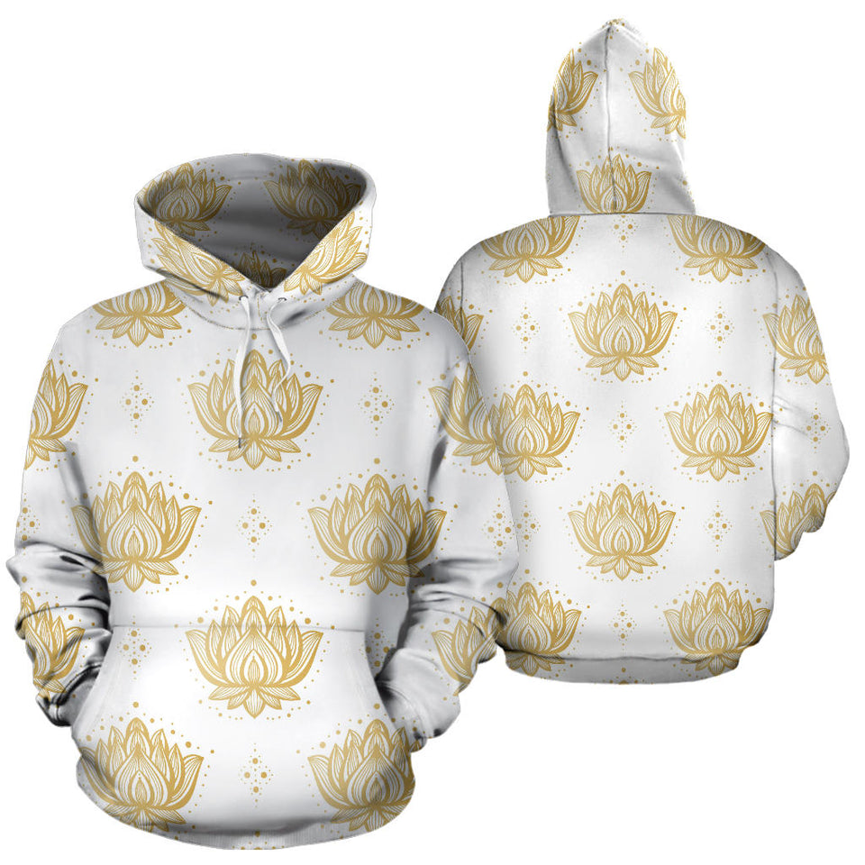 Gold Ornamental Lotue Waterlily Symbol Pattern Men Women Pullover Hoodie