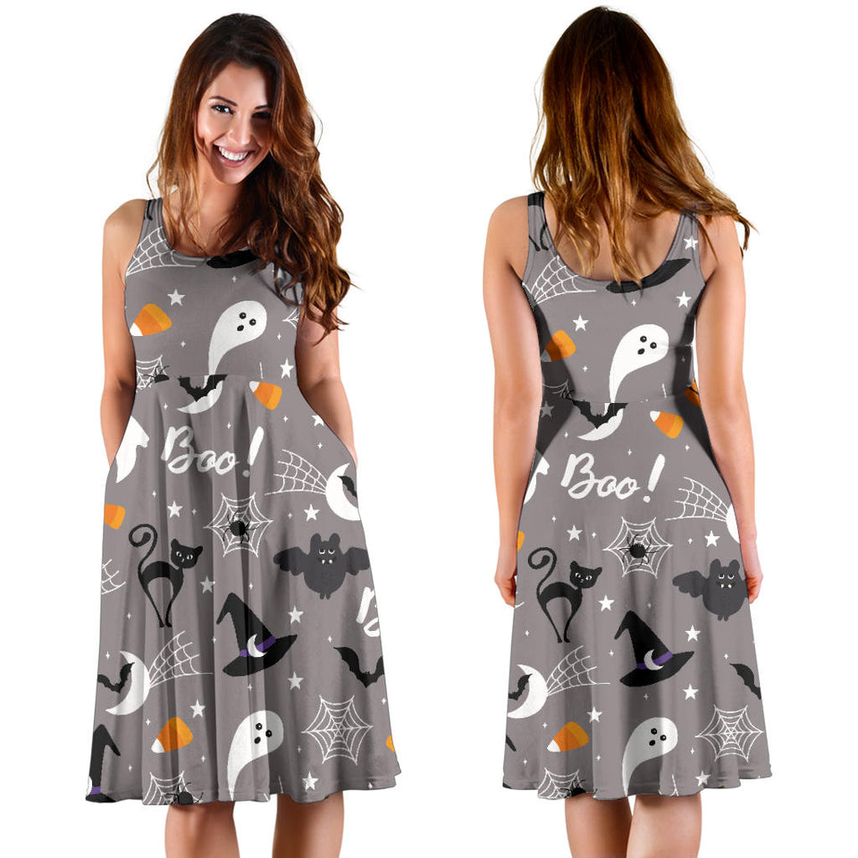 Halloween Design Pattern Sleeveless Midi Dress