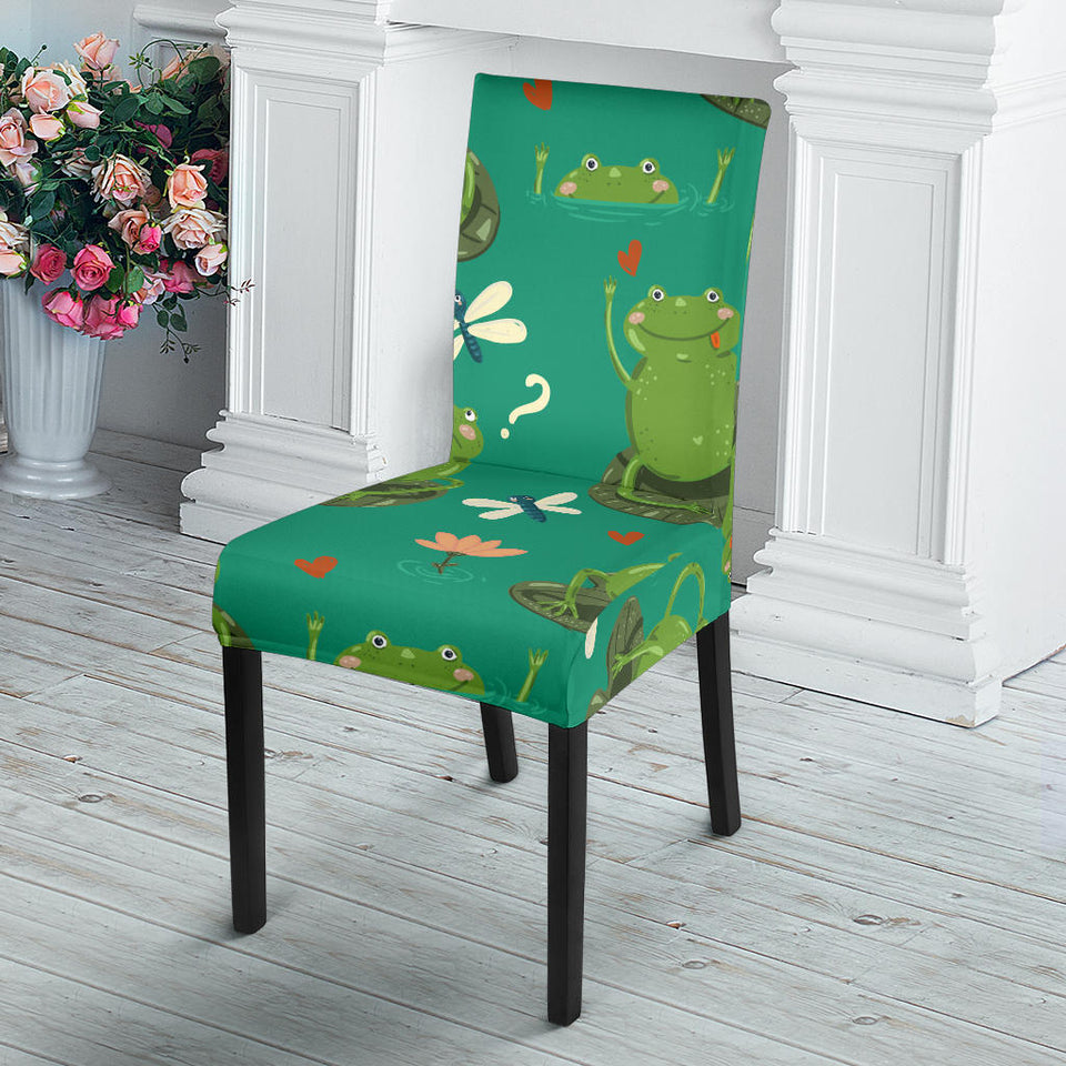 Cute Frog Dragonfly Design Pattern Dining Chair Slipcover