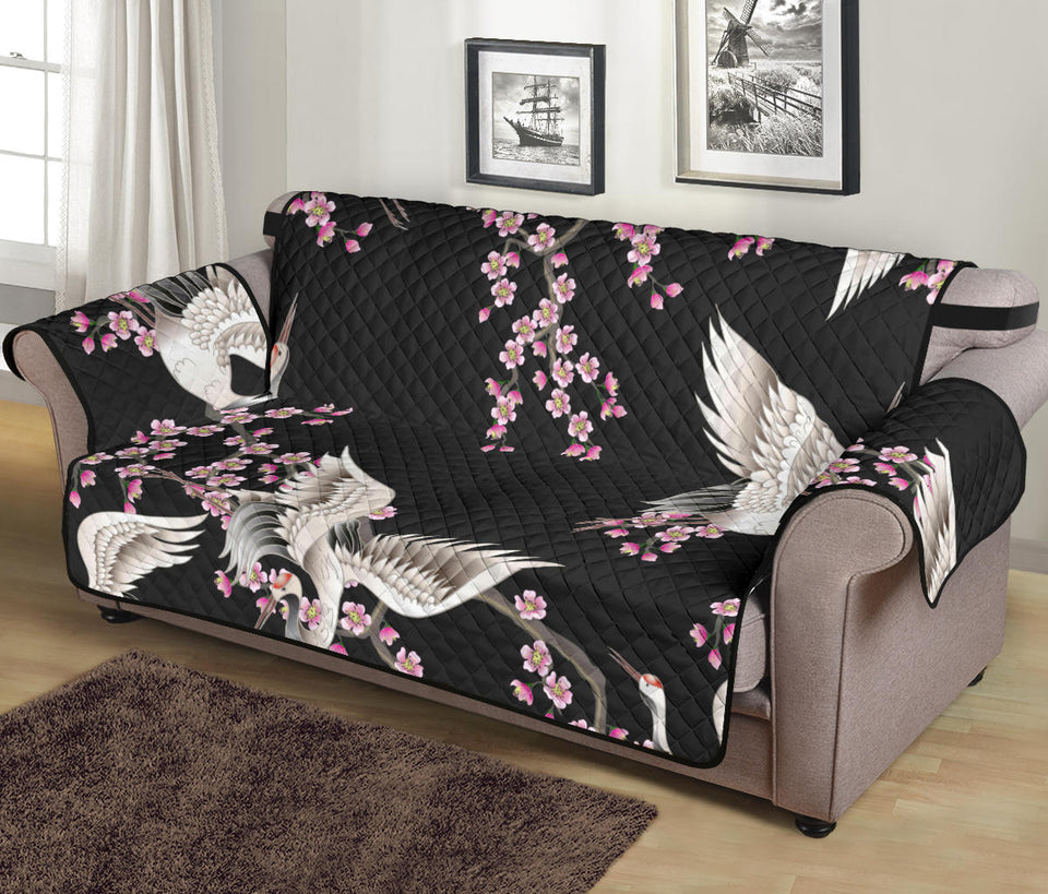 Japanese crane pink sakura pattern Sofa Cover Protector