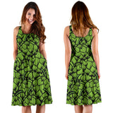 Green Hop Patternn Sleeveless Midi Dress