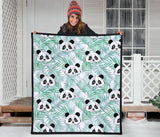 Panda Pattern Tropical Leaves Background Premium Quilt