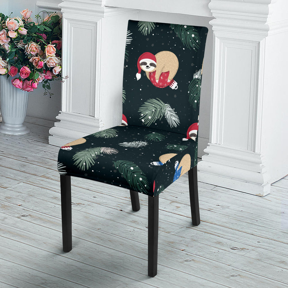 Cute Sloths Sleeping Christmas Ball Santa Hat Pattern Dining Chair Slipcover