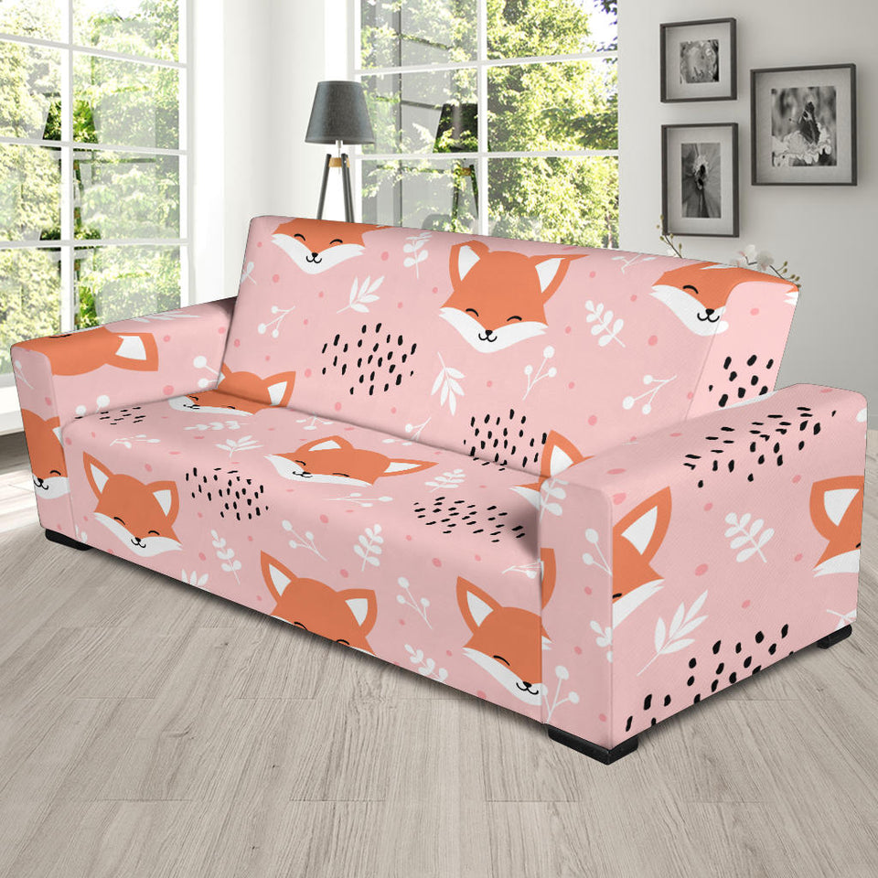 Cute Fox Pattern Pink Background Sofa Slipcover