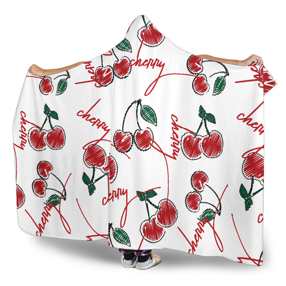 Hand Drawn Cherry Pattern Hooded Blanket