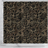 Luxurious Gold Lotus Waterlily Black Background Shower Curtain Fulfilled In US