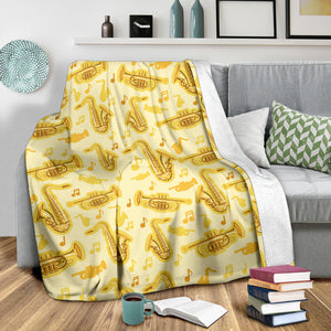 Saxophone Cornet Pattern Yellow Background Premium Blanket