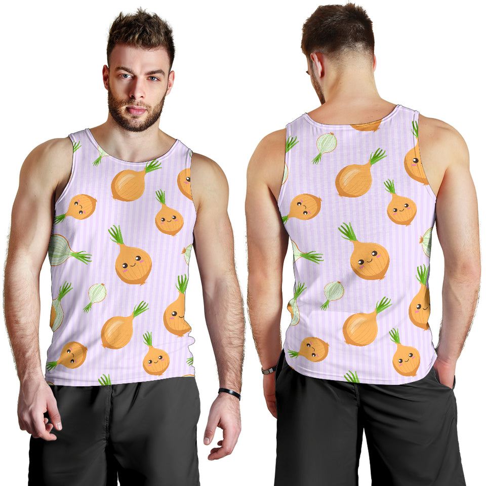cute onions smiling faces purple background Men Tank Top