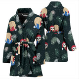 Cute Sloths Sleeping Christmas Ball Santa Hat Pattern Women'S Bathrobe