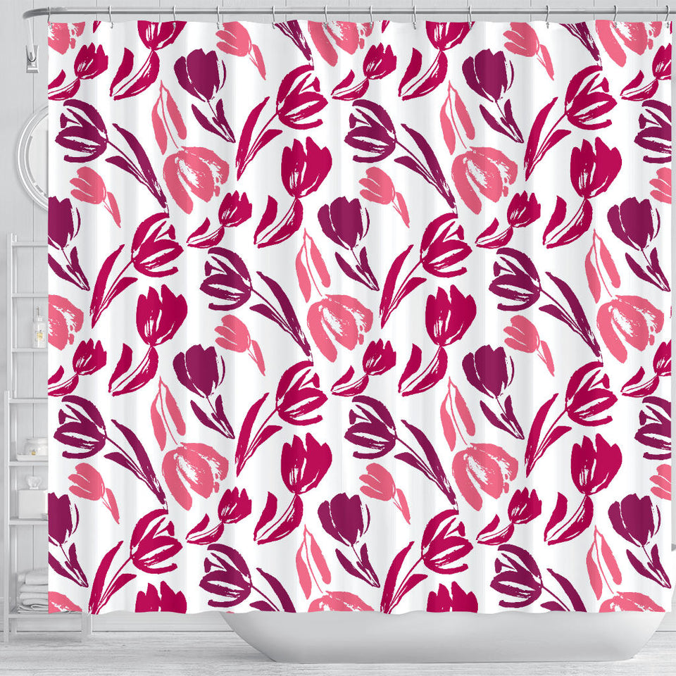 Pink Sketch Tulip Pattern Shower Curtain Fulfilled In US