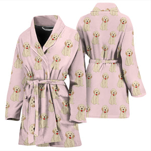 Golden Retriever Pattern Print Design 02 Women's Bathrobe