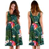 Parrot Palm Tree Leaves Flower Hibiscus Pattern Sleeveless Midi Dress