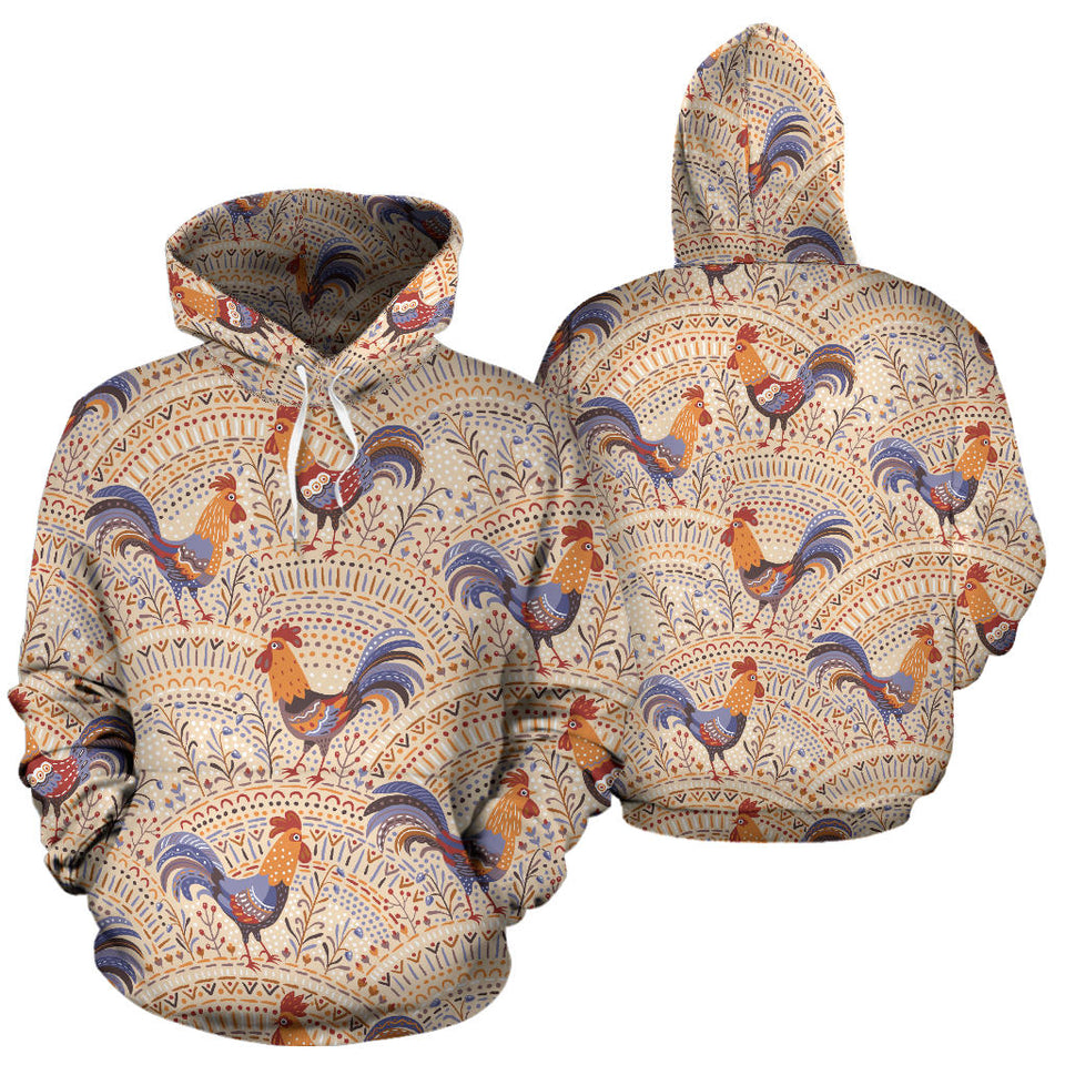 Cute Rooster Chicken Cock Floral Ornament Background Men Women Pullover Hoodie