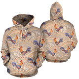 Cute Rooster Chicken Cock Floral Ornament Background Men Women Pullover Hoodie