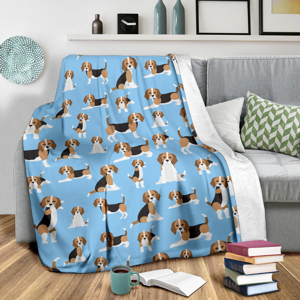 Beagle Dog Blue Background Pattern Premium Blanket
