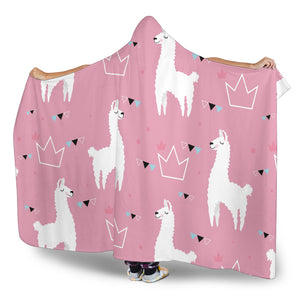 Llama Alpaca Pink Background Hooded Blanket