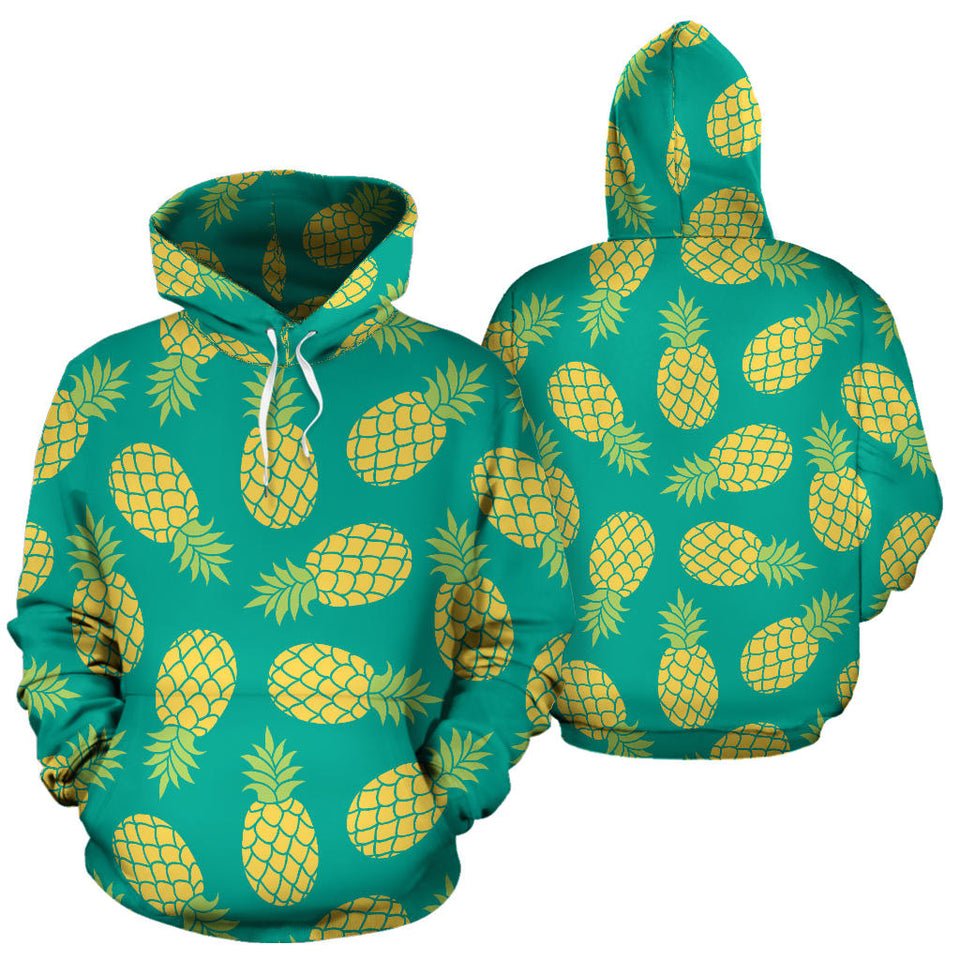 Pineapples Pattern Green Background Men Women Pullover Hoodie