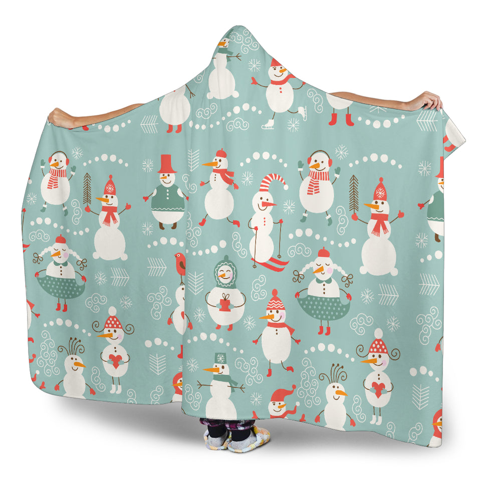 Cute Snowman Pattern Hooded Blanket